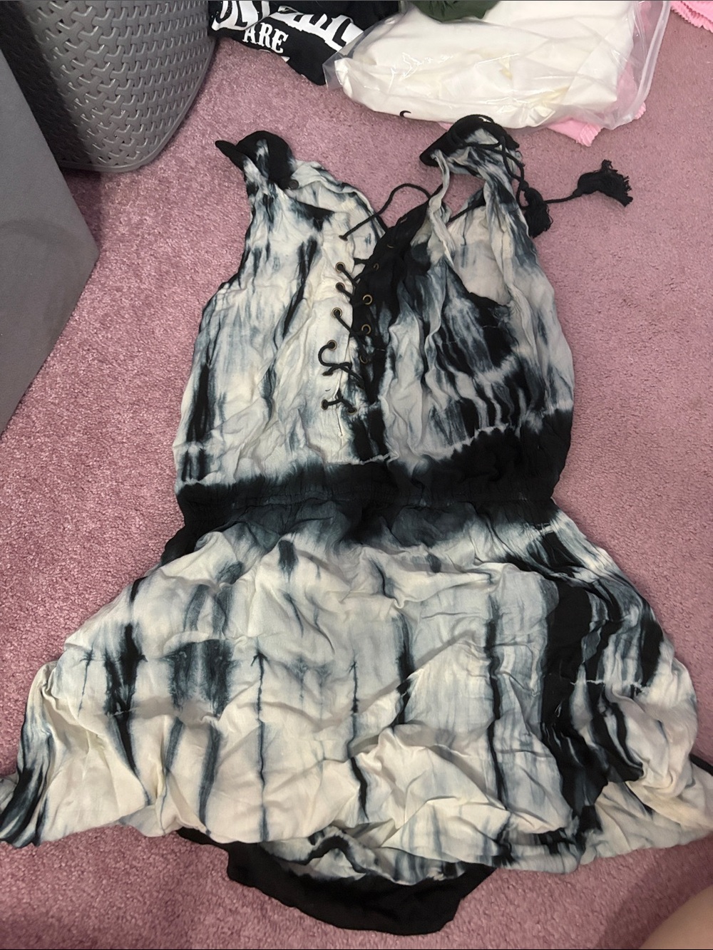 Tie-Dye Black & White Lace-Up Coverup